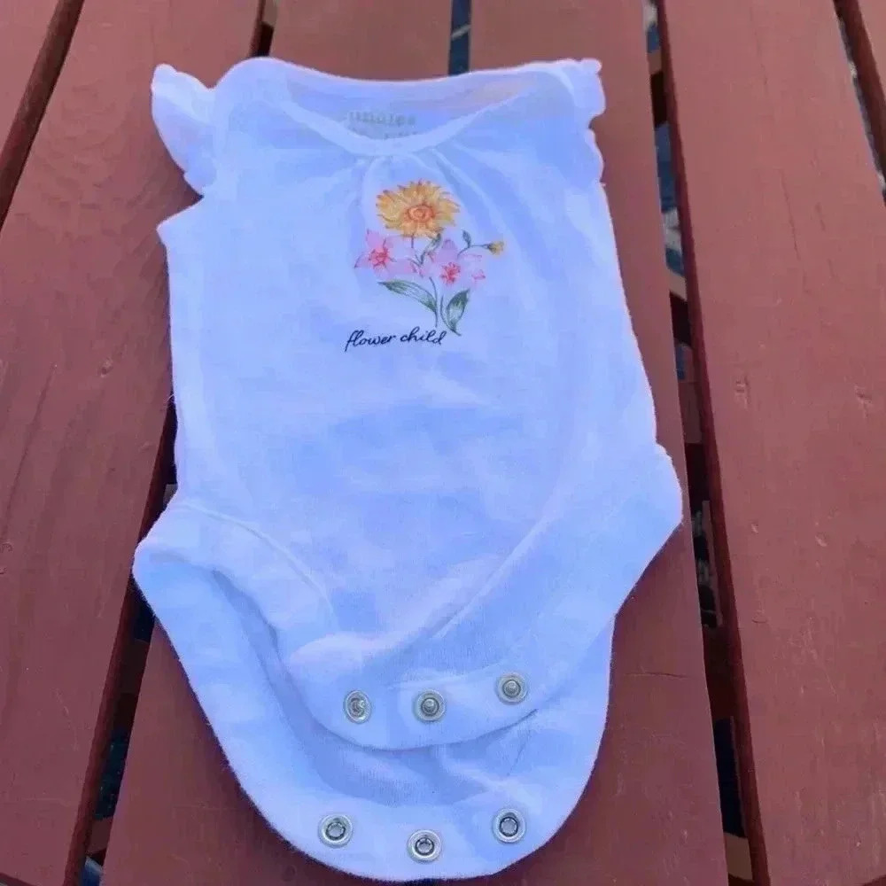 (I for $25) bundles onesie, with cap sleeves and flowers on the front
